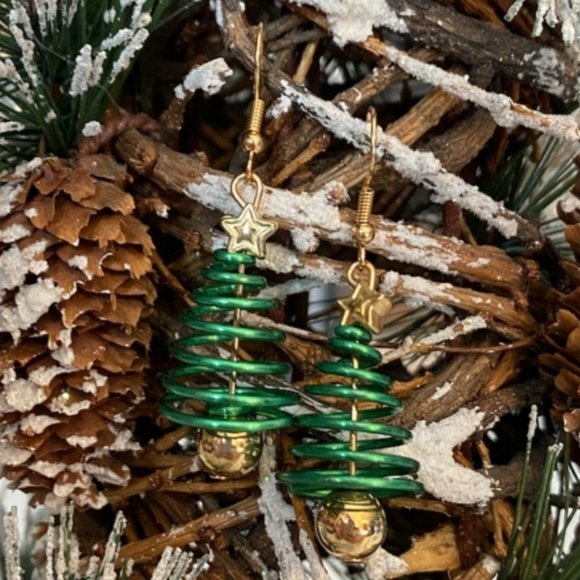Spiral Christmas Tree Dangle Earrings - Picture 4 of 10